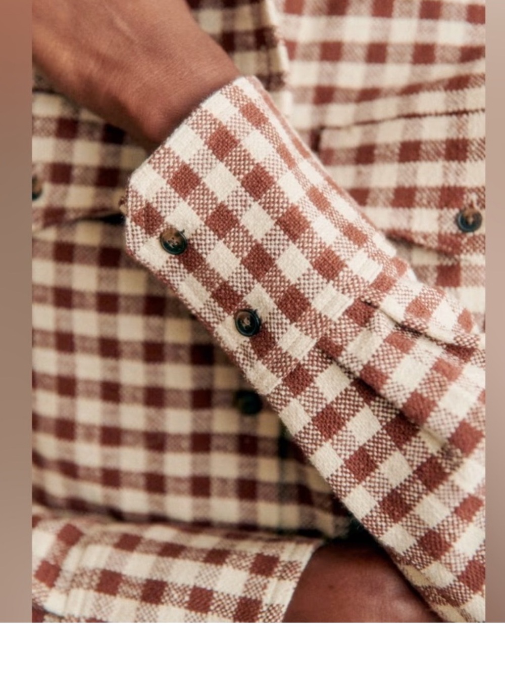 NWT Sezane Maelle Cotton Linen Shirt Jacket Brown Gingham Ecru FR 38 US 6 - Picture 4 of 10